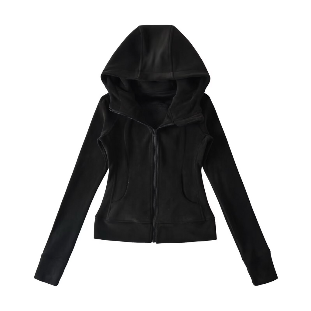 SOFT GIRL ERA ZIP UP HOODIE - BLACK