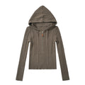 BELLA KNIT ZIP UP HOODIE - BROWN