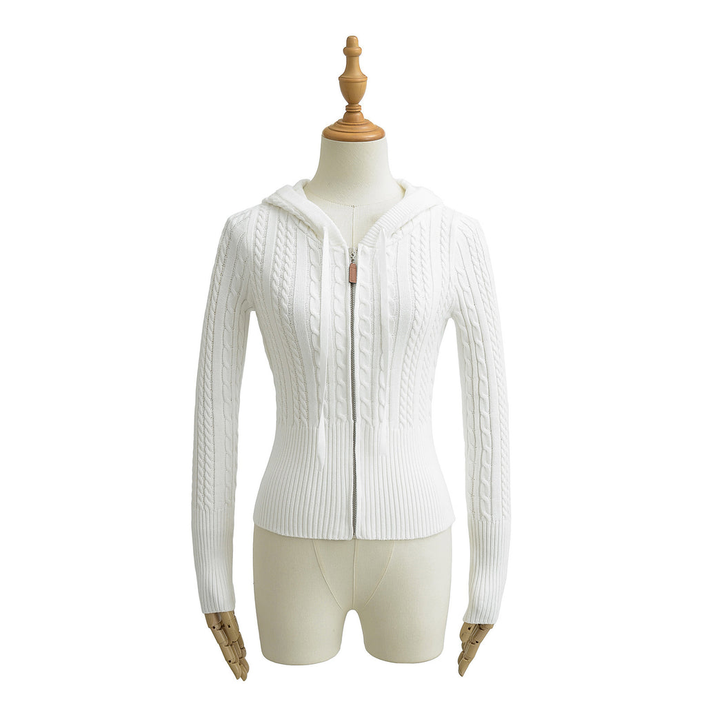 BELLA KNIT ZIP UP HOODIE - CREAM