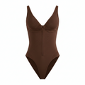 GEORGIA SEAMLESS ZIPPER BODYSUIT - COCOA