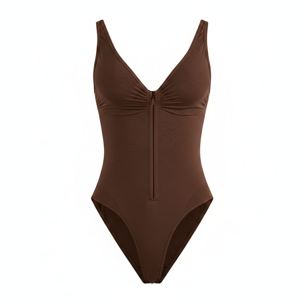 GEORGIA SEAMLESS ZIPPER BODYSUIT - COCOA
