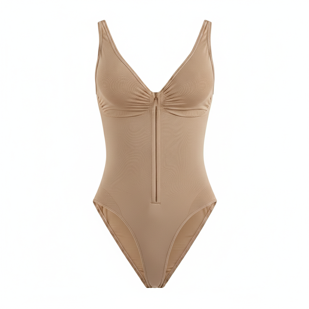 GEORGIA SEAMLESS ZIPPER BODYSUIT - KHAKI