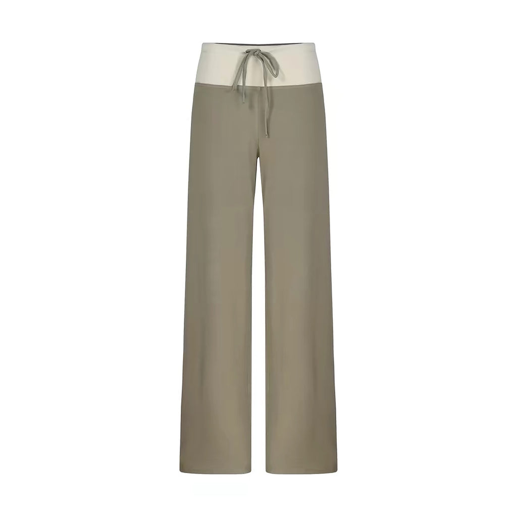 CITY GIRL WIDE LEG PANT SET - OLIVE / BURGUNDY