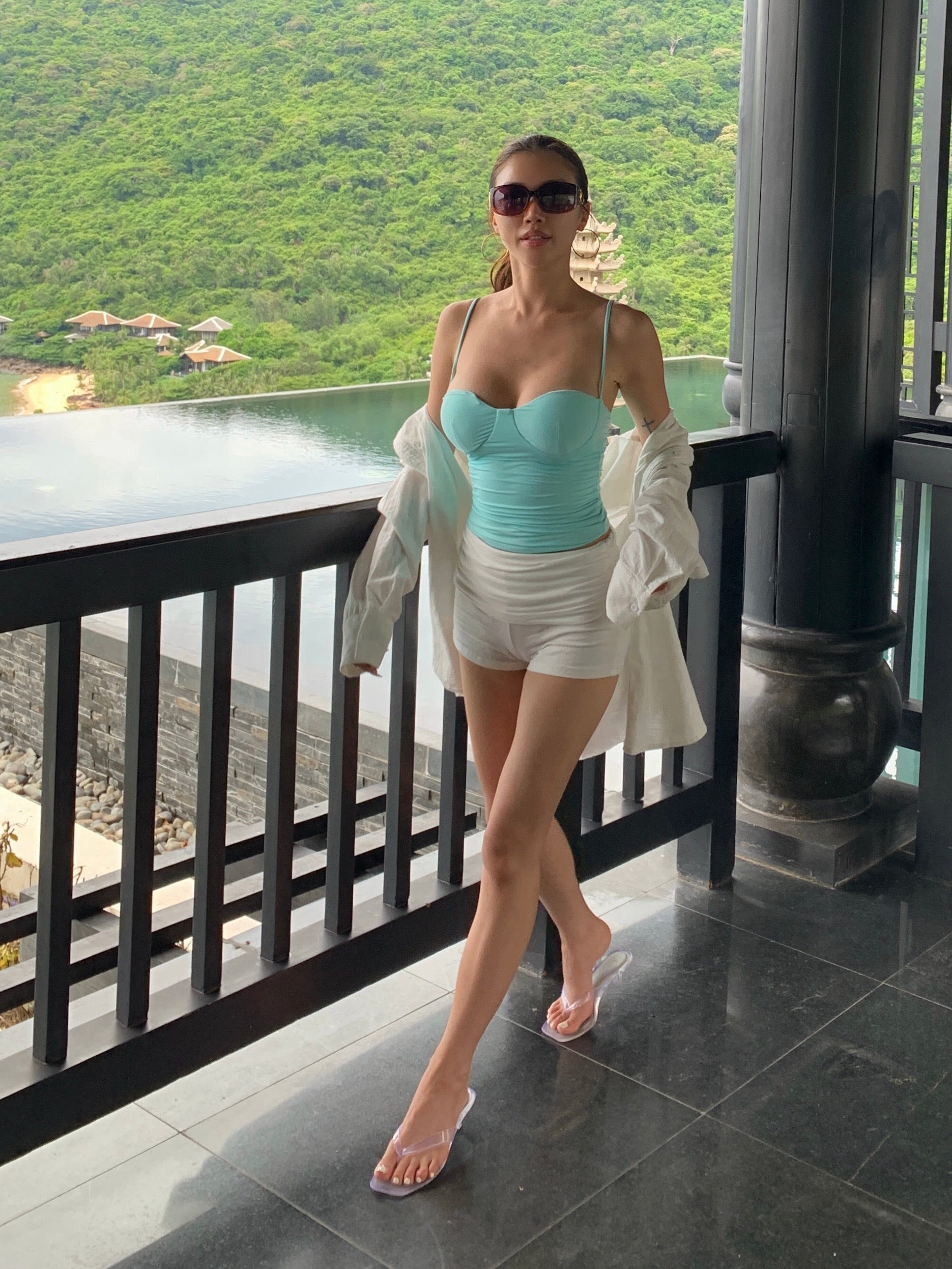 MONIQUE PADDED CAMISOLE TOP - MINT GREEN / WHITE / BLACK