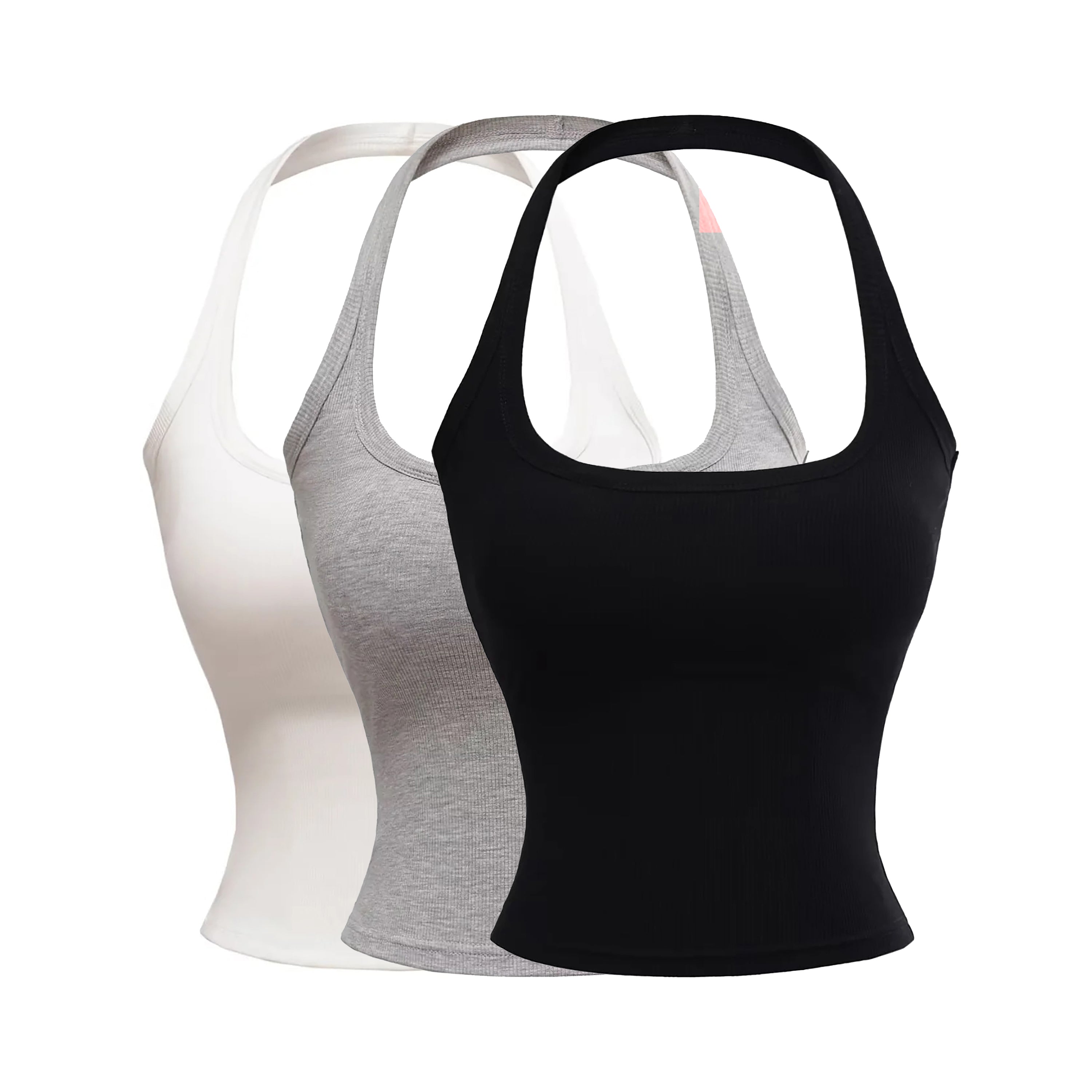 KAIA HALTER TANK TOP - WHITE / GRAY / BLACK