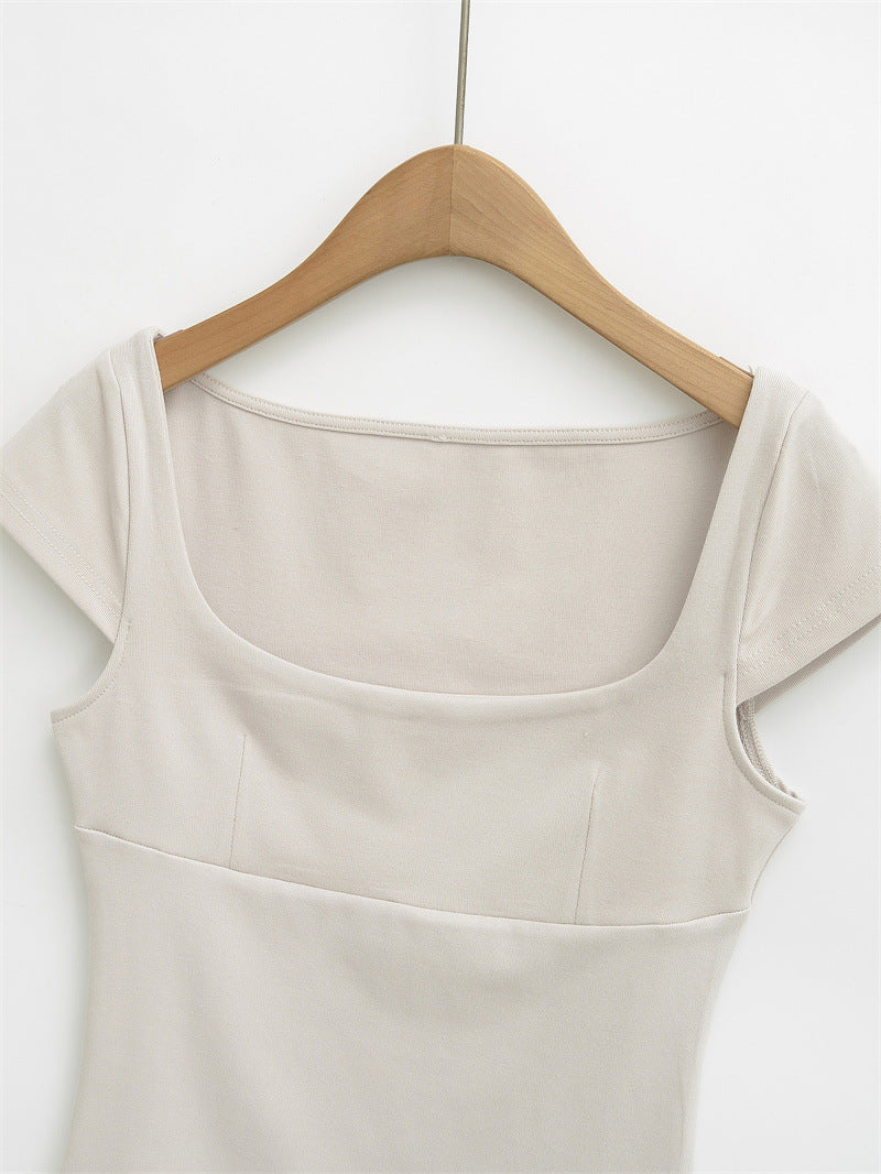 JENNY SQUARE NECK TOP - KHAKI