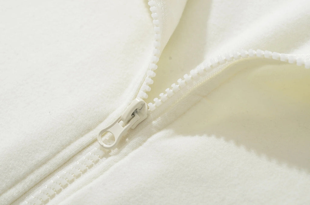 MINIMALIST FLEECE ZIP UP HOODIE - CREAM