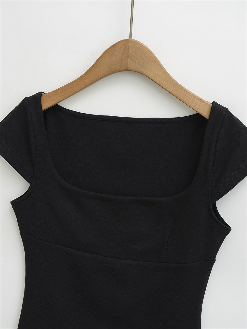 JENNY SQUARE NECK TOP - BLACK