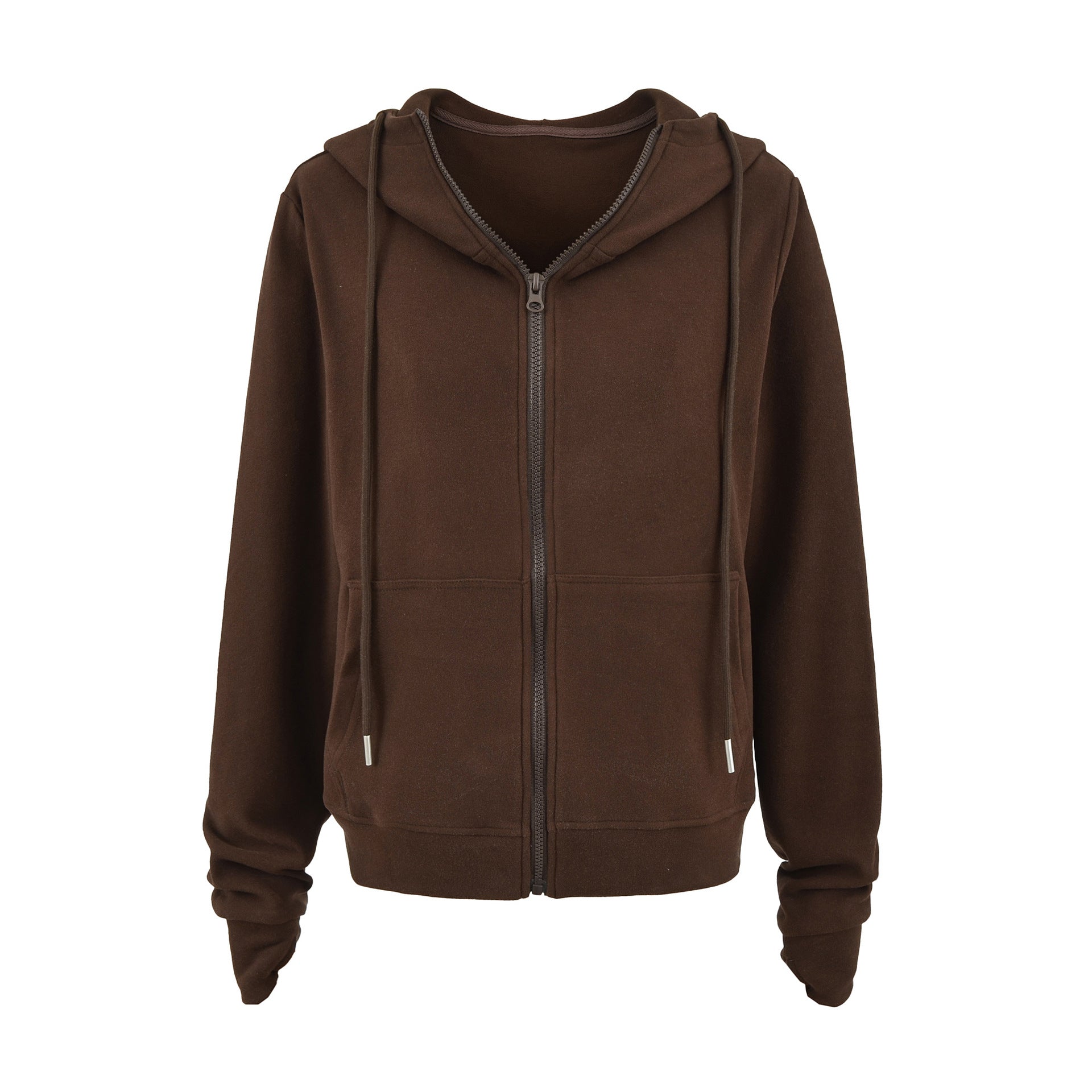 MINIMALIST FLEECE ZIP UP HOODIE - DARK BROWN
