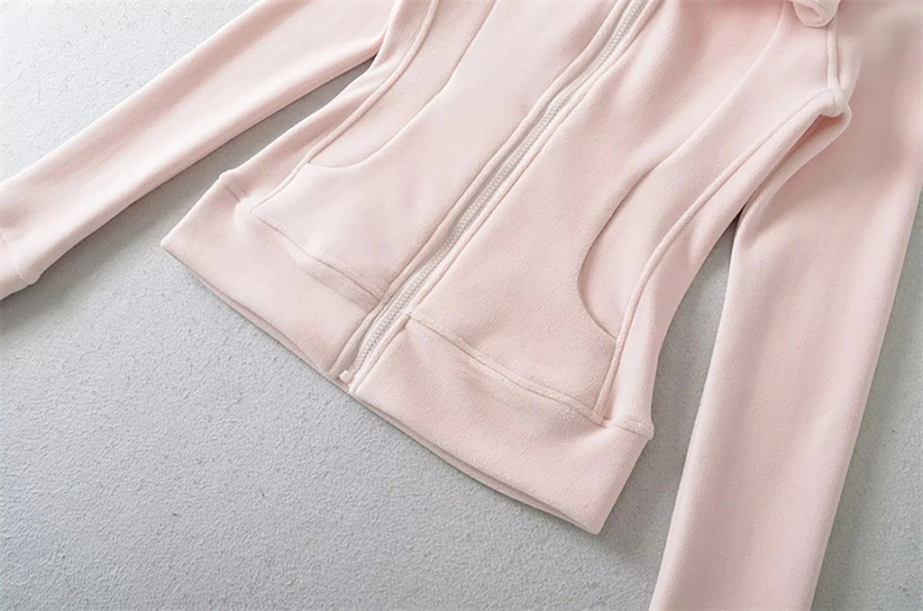 SOFT GIRL ERA ZIP UP HOODIE  - SOFT PINK