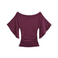 ROSE OFF SHOULDER BOAT NECK RUCHED TOP - PURPLE