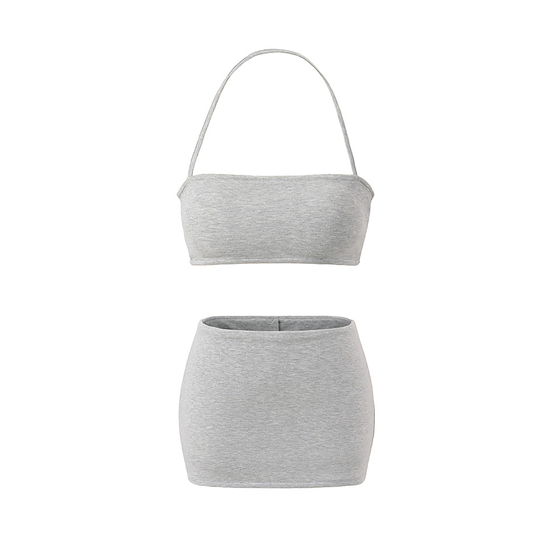 EYES ON ME STRAPLESS HALTER TOP & MINI SKORT SET - WHITE / GRAY / BLACK