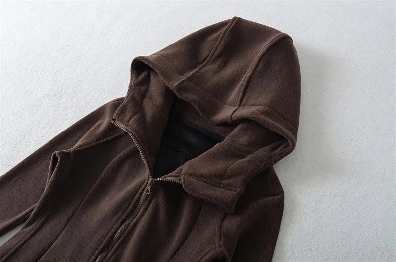 SOFT GIRL ERA ZIP UP HOODIE  - DARK BROWN