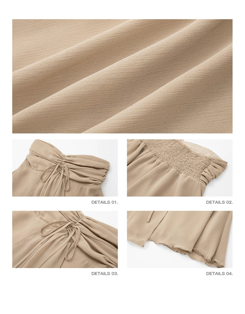 FLOWY CHIFFON STRAPLESS PLEATED TOP - BEIGE