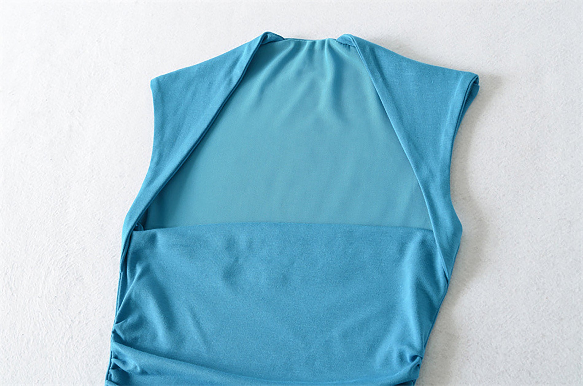 DIA SQUARE NECK SLEEVELESS TOP - TEAL BLUE