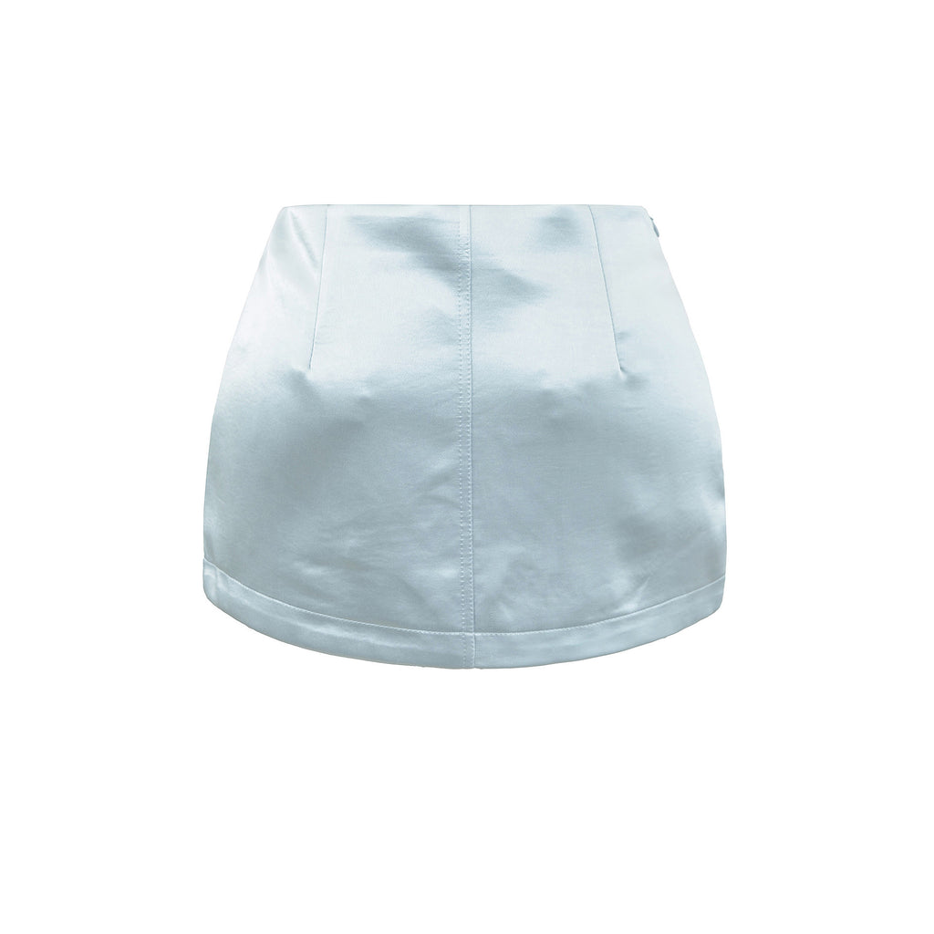LORA SATIN LOW RISE MINI SKIRT - ICE BLUE / SILVER GRAY