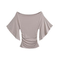 ROSE OFF SHOULDER BOAT NECK RUCHED TOP - KHAKI