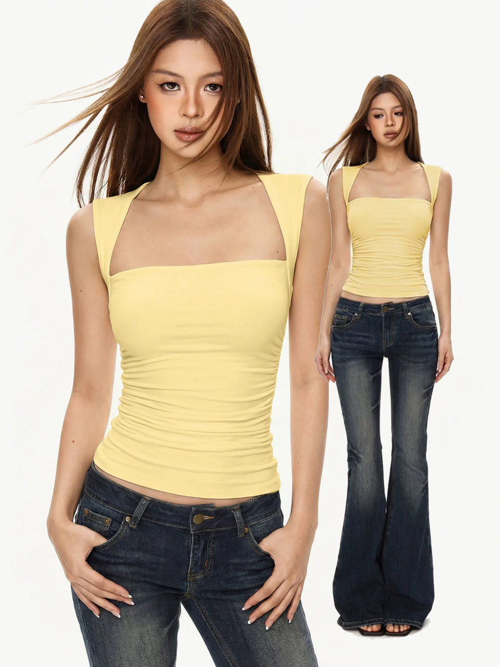 DIA SQUARE NECK SLEEVELESS TOP - YELLOW