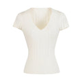 TIMELESS V NECK CABLE KNIT TOP - WHITE