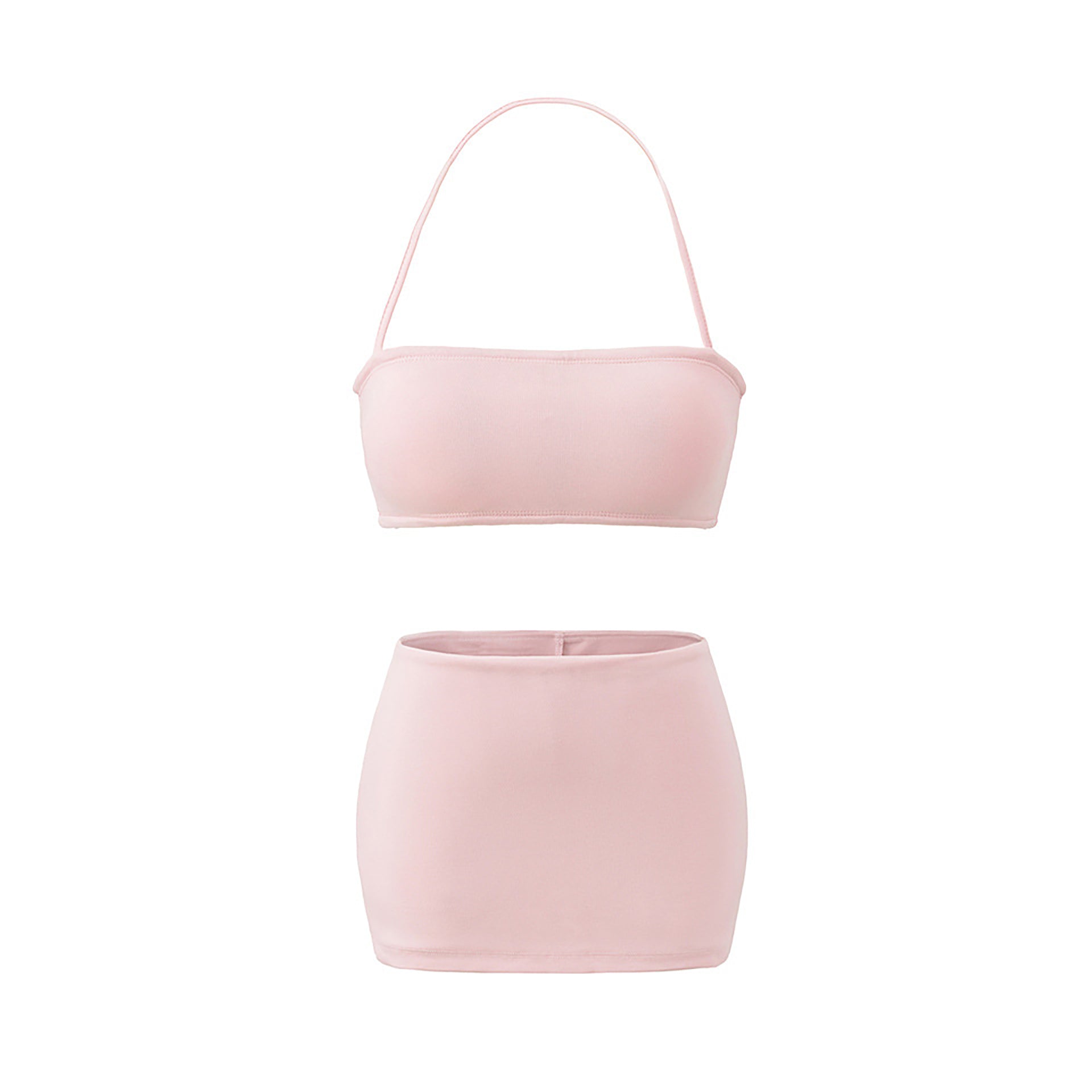 EYES ON ME STRAPLESS HALTER TOP & MINI SKORT SET - SOFT PINK