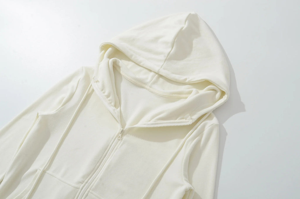 MINIMALIST FLEECE ZIP UP HOODIE - CREAM