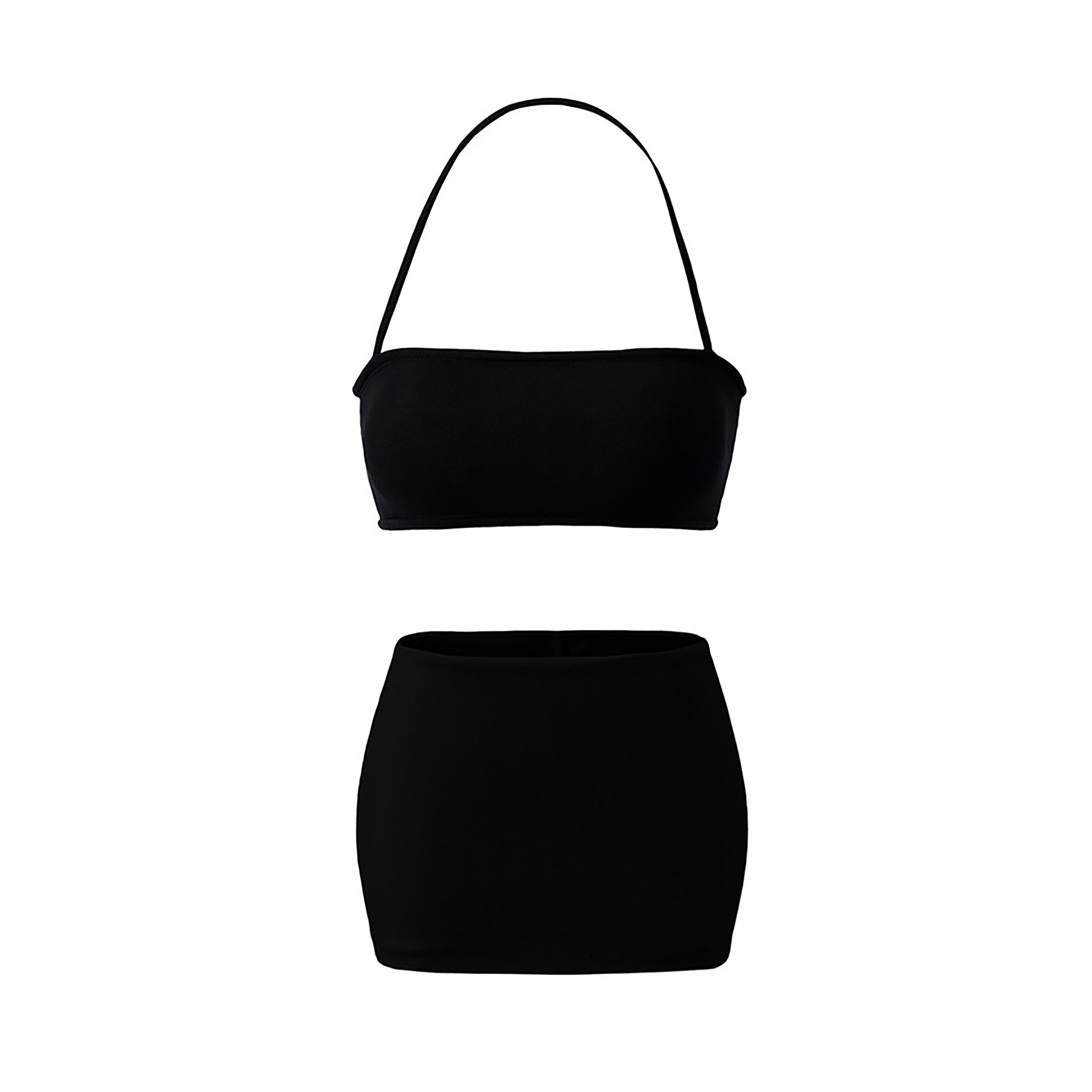 EYES ON ME STRAPLESS HALTER TOP & MINI SKORT SET - WHITE / GRAY / BLACK