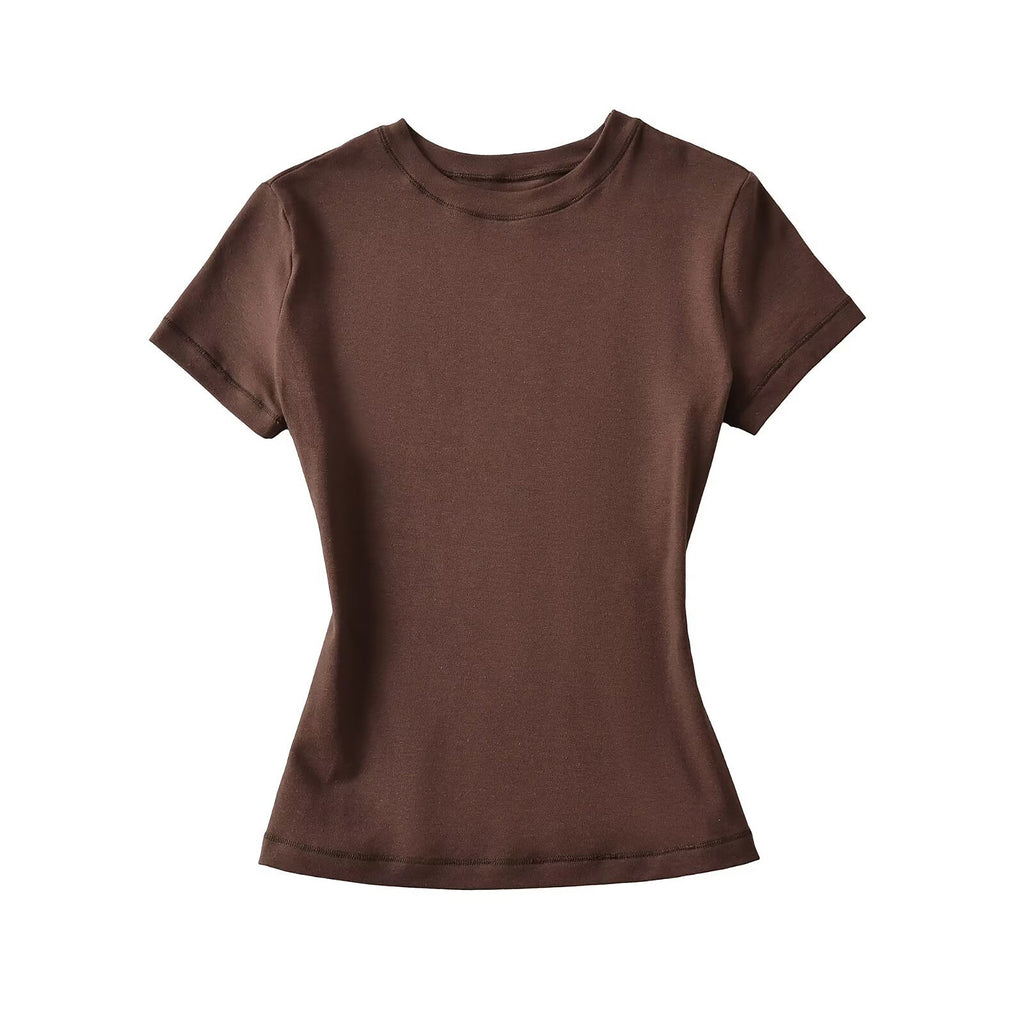 MY EVERYDAY BASIC SHORT SLEEVE TOP - DARK BROWN