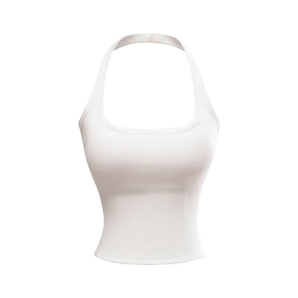 KAIA HALTER TANK TOP - WHITE / GRAY / BLACK