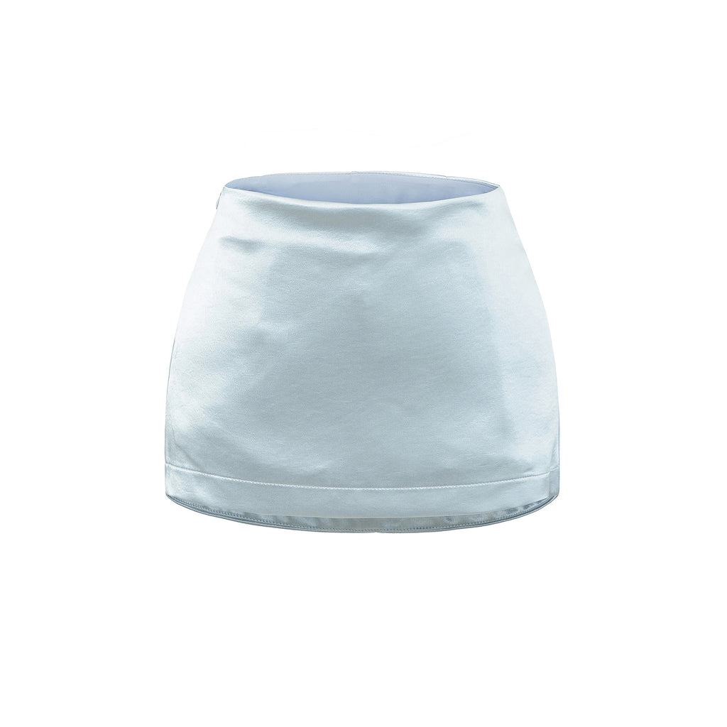 LORA SATIN LOW RISE MINI SKIRT - ICE BLUE / SILVER GRAY