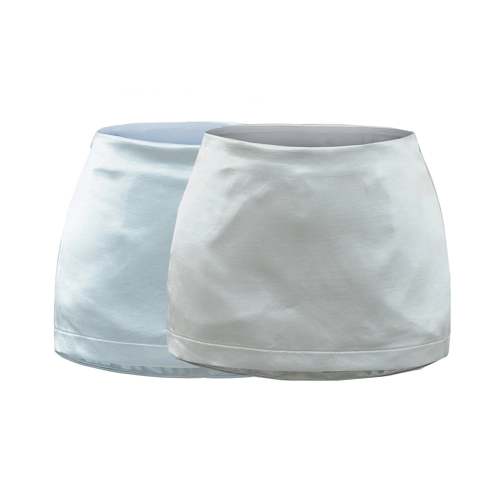 LORA SATIN LOW RISE MINI SKIRT - ICE BLUE / SILVER GRAY