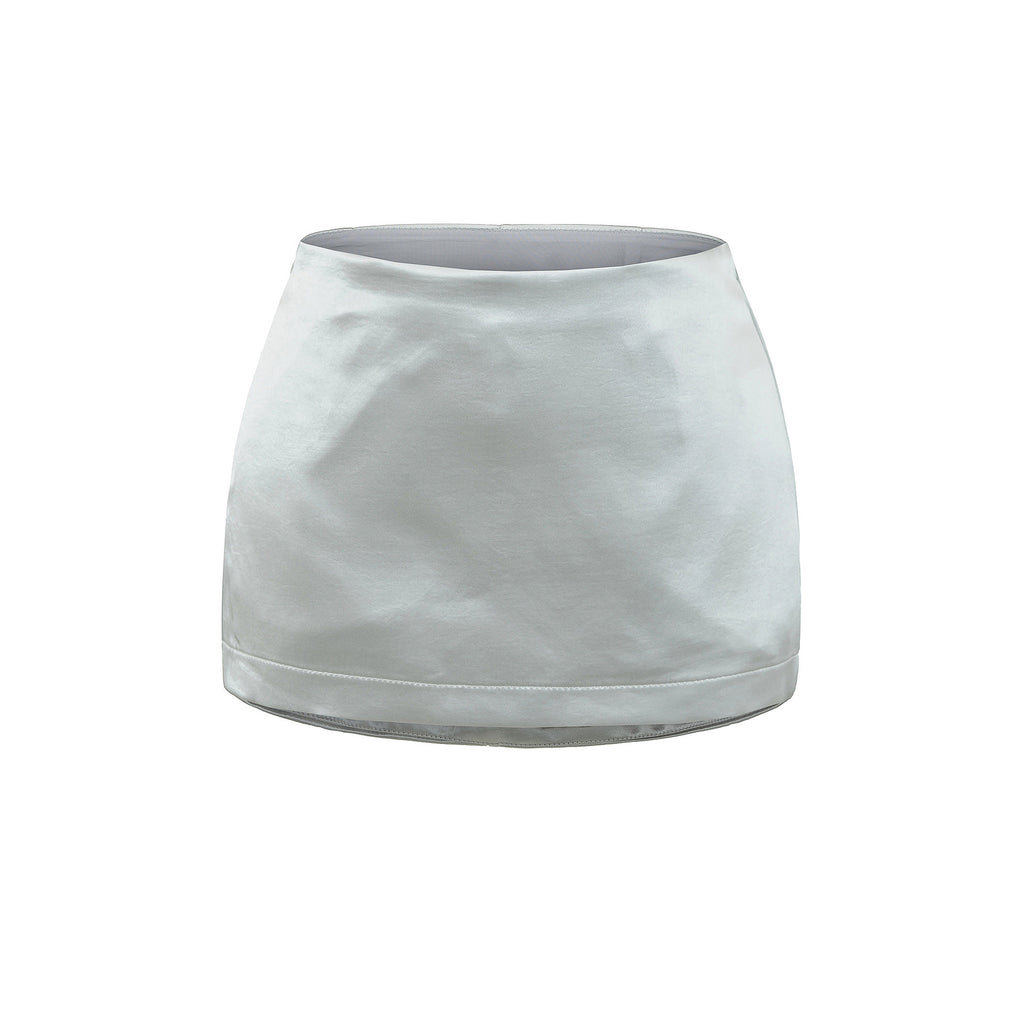 LORA SATIN LOW RISE MINI SKIRT - ICE BLUE / SILVER GRAY