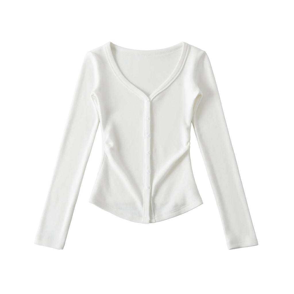 TOO SWEET BUTTON UP CARDIGAN TOP - WHITE / BLACK / DARK BROWN