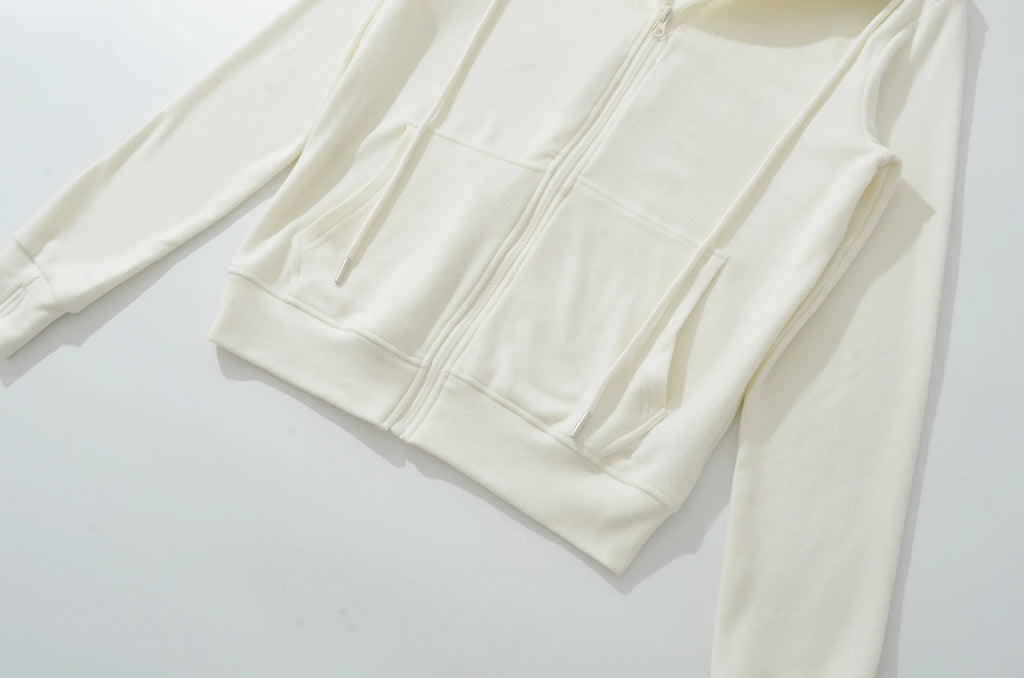 MINIMALIST FLEECE ZIP UP HOODIE - CREAM