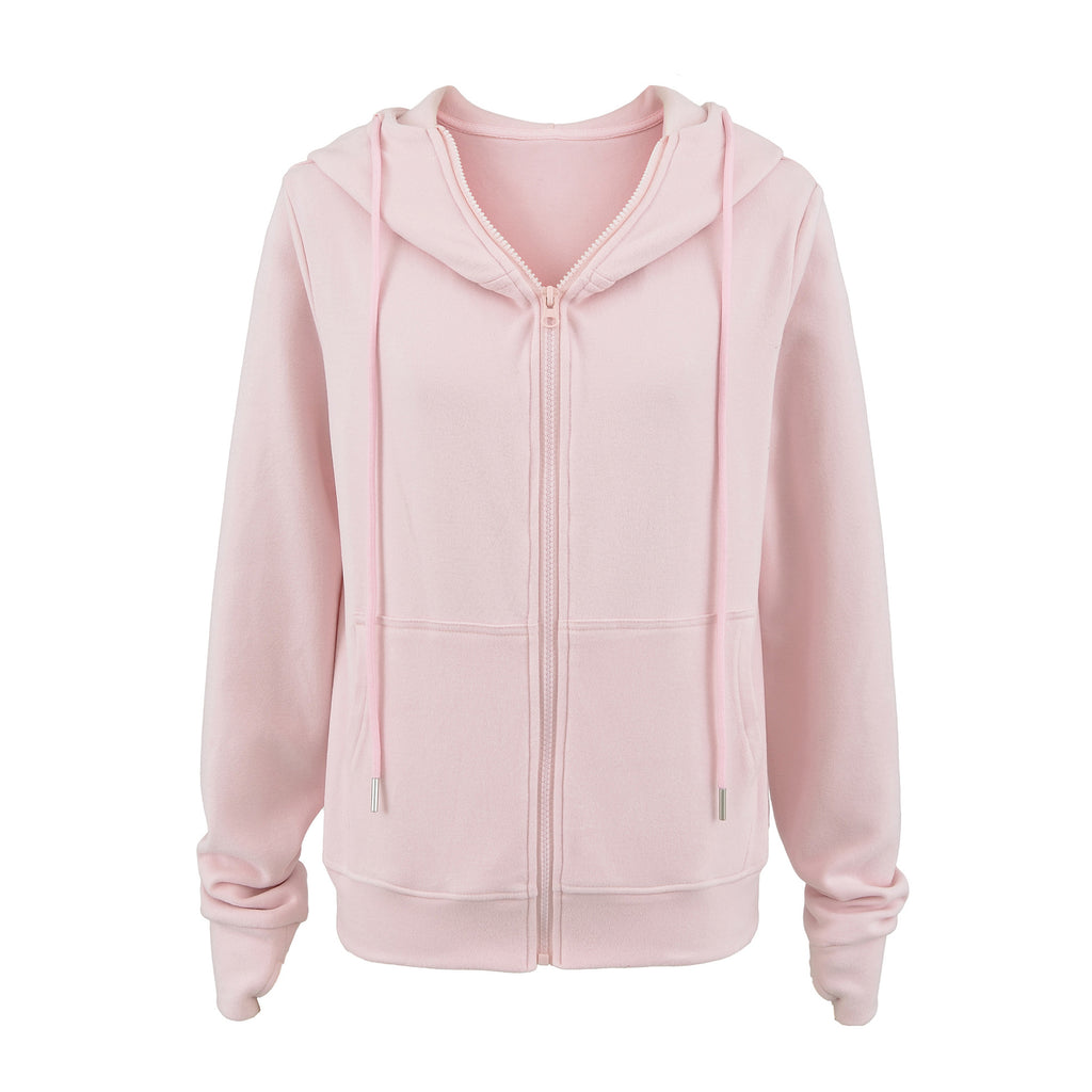 MINIMALIST FLEECE ZIP UP HOODIE - PINK