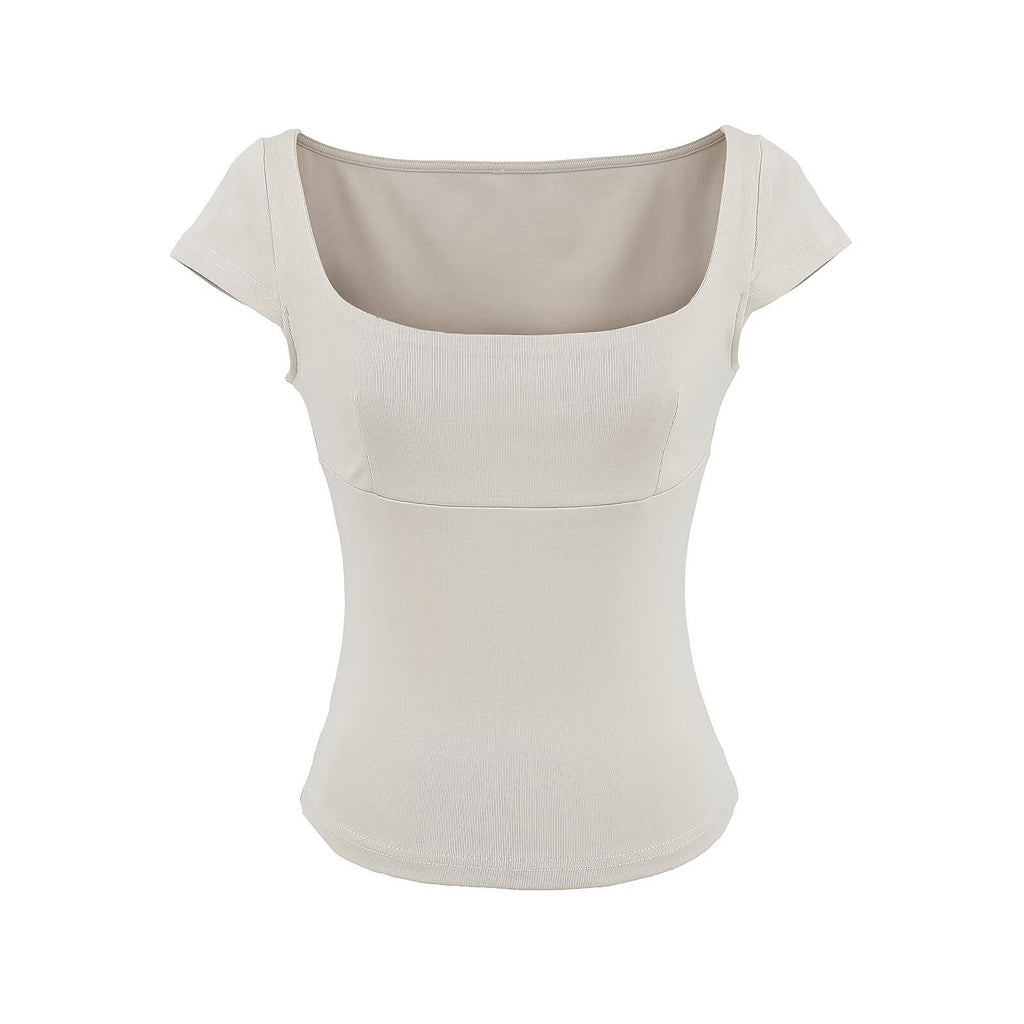 JENNY SQUARE NECK TOP - KHAKI