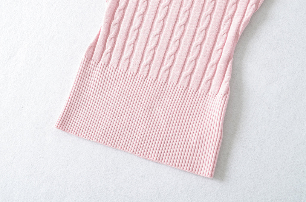TIMELESS V NECK CABLE KNIT TOP - PINK