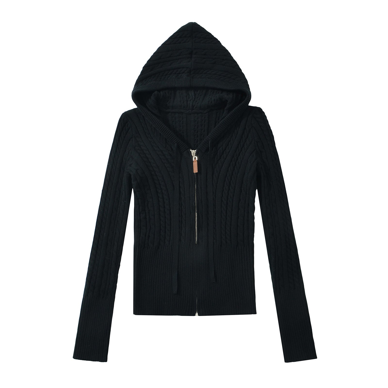 BELLA KNIT ZIP UP HOODIE - BLACK