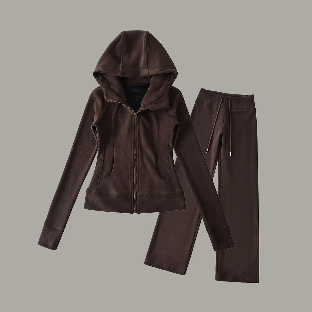 SOFT GIRL ERA TRACK PANT SET - DARK BROWN